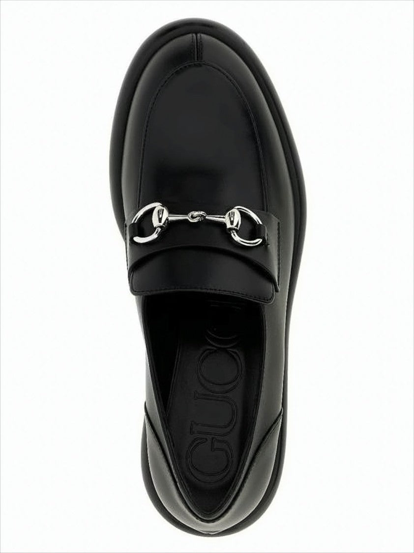 Gucci Polished Black Calf Leather Loafers