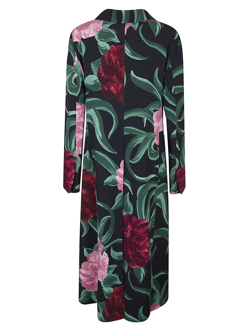 La Double J Full-Length Satin Duster Coat With Bold Peony Print