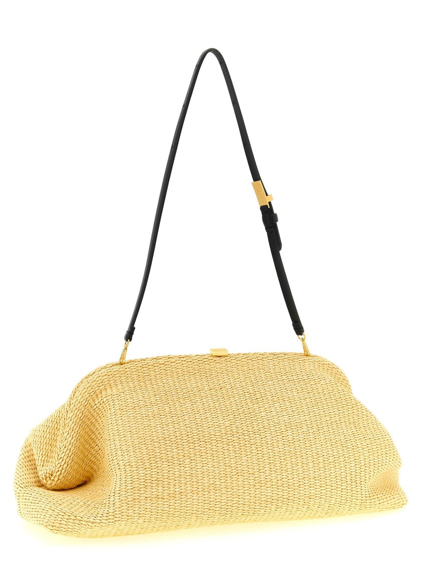 Alberta Ferretti Maxi Woven Raffia Pouch With Leather Strap And Gold-Tone Hardware