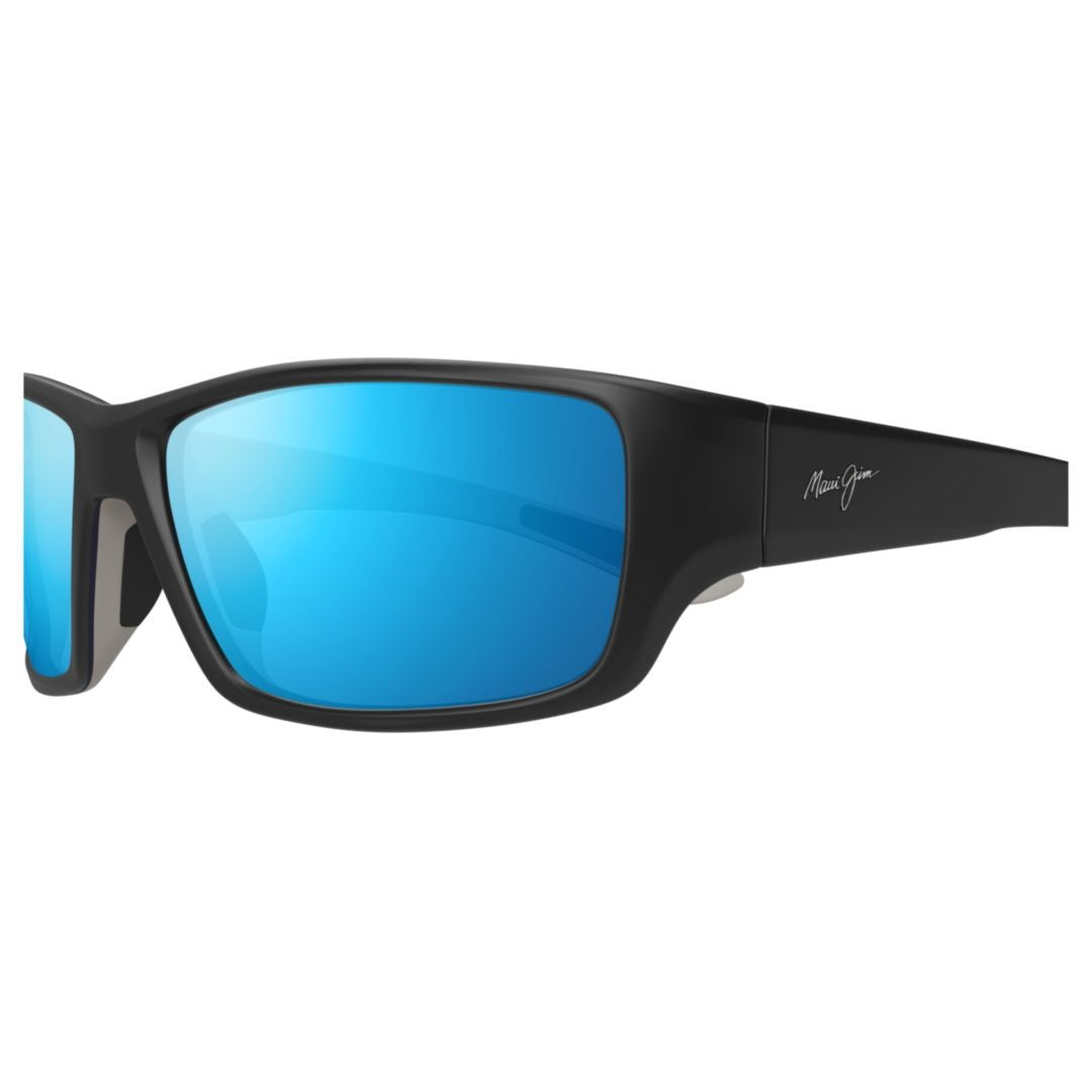 Maui Jim Local Kine Matte Black Rectangular Sunglasses With Blue Mirrored Lenses