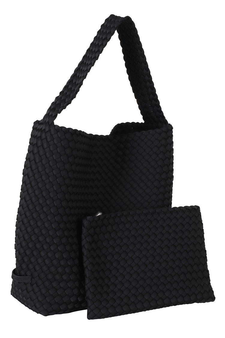 Naghedi Black Nomad Hobo Medium Woven Pattern Neoprene Shoulder Bag