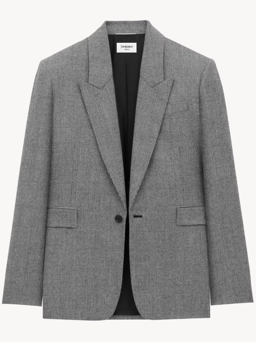 Saint Laurent Grey Blazer Tailored Checkered Blazer