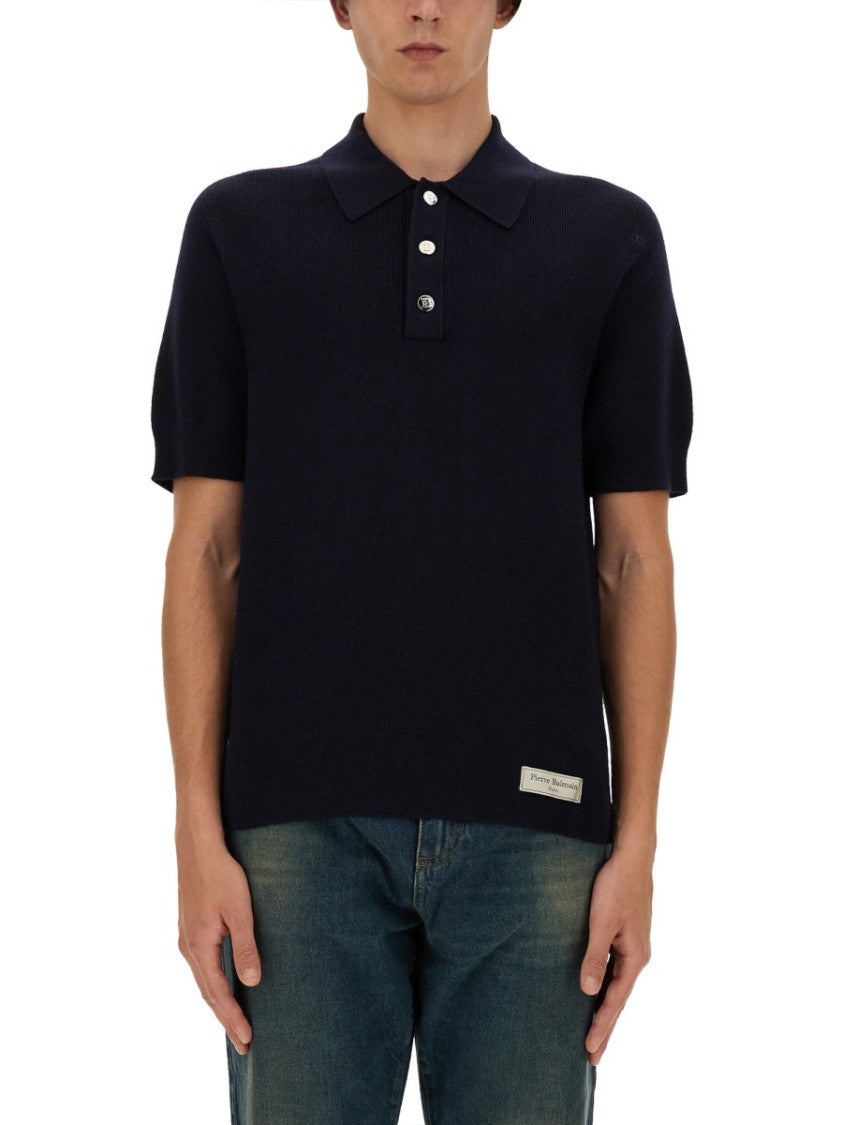 Balmain Classic Black Merino Wool Polo Shirt