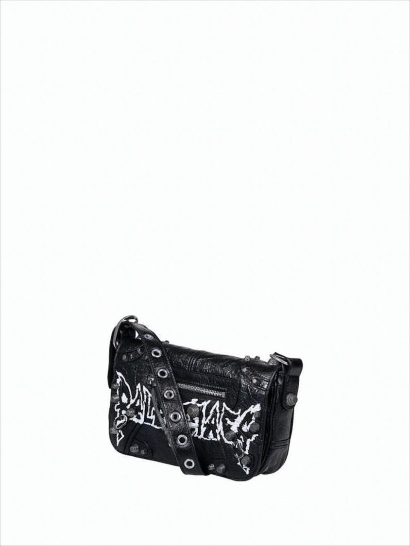 Balenciaga Textured Lambskin Crossbody Bag With Graffiti Logo