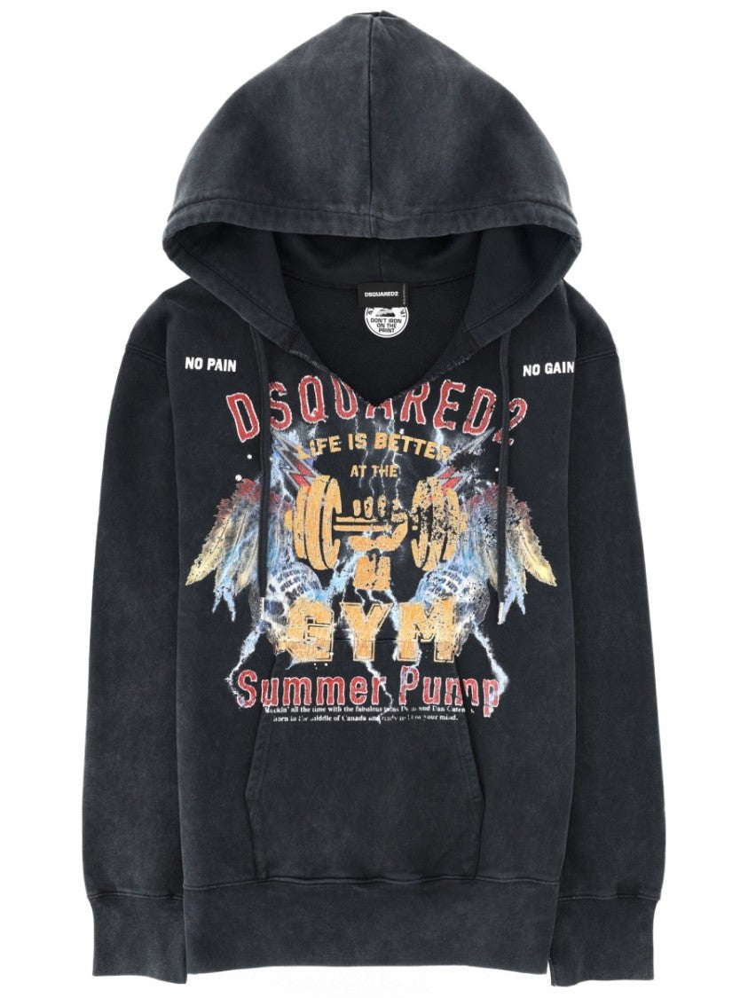 Dsquared2 Washed Black Gym Graphic Hoodie
