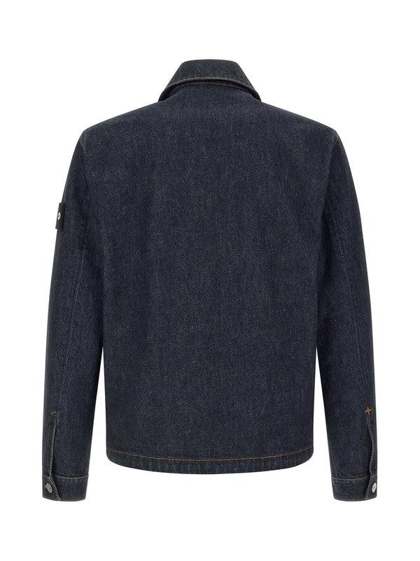Stone Island Dark Denim Biker Jacket With Classic Collar