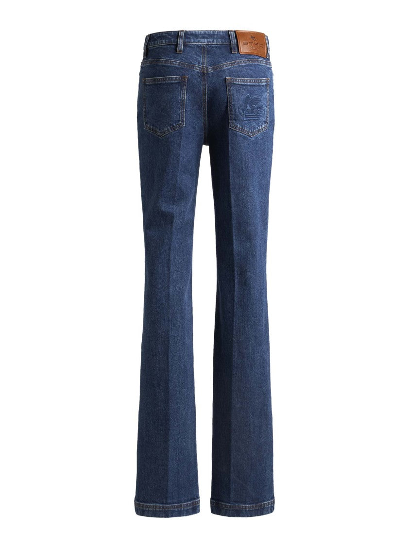 Etro Straight-Leg Blue Denim Jeans With Embroidered Logo