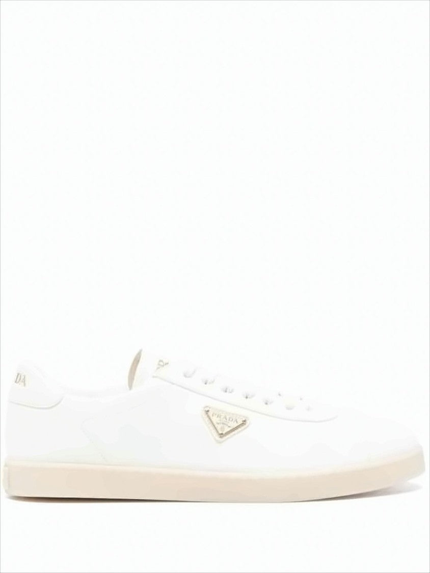 Prada Low-Top Leather Sneakers With Triangular Logo Accents