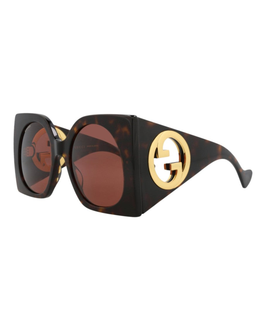 Gucci Square-Frame Recycled Acetate Sunglasses With Gold Cutout Accent