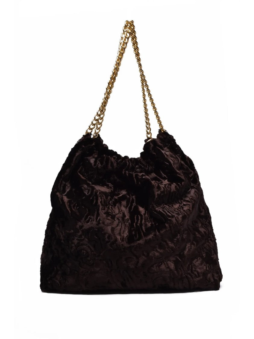 La Milanesa Brown Cotton Plush Shoulder Bag
