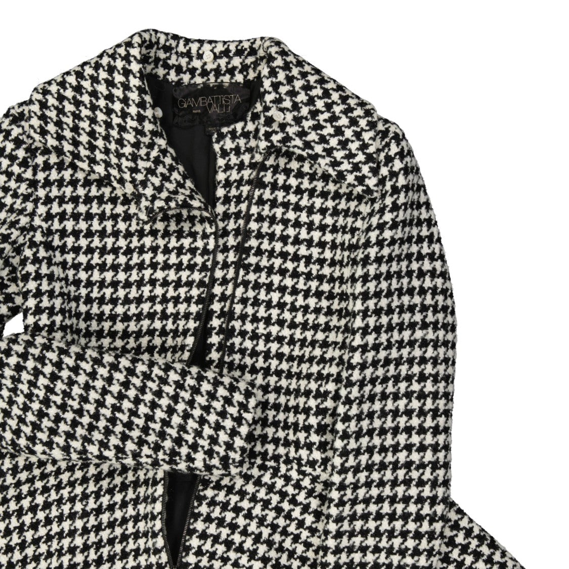 Giambattista Valli Houndstooth Flared Coat With Detachable Fur Collar