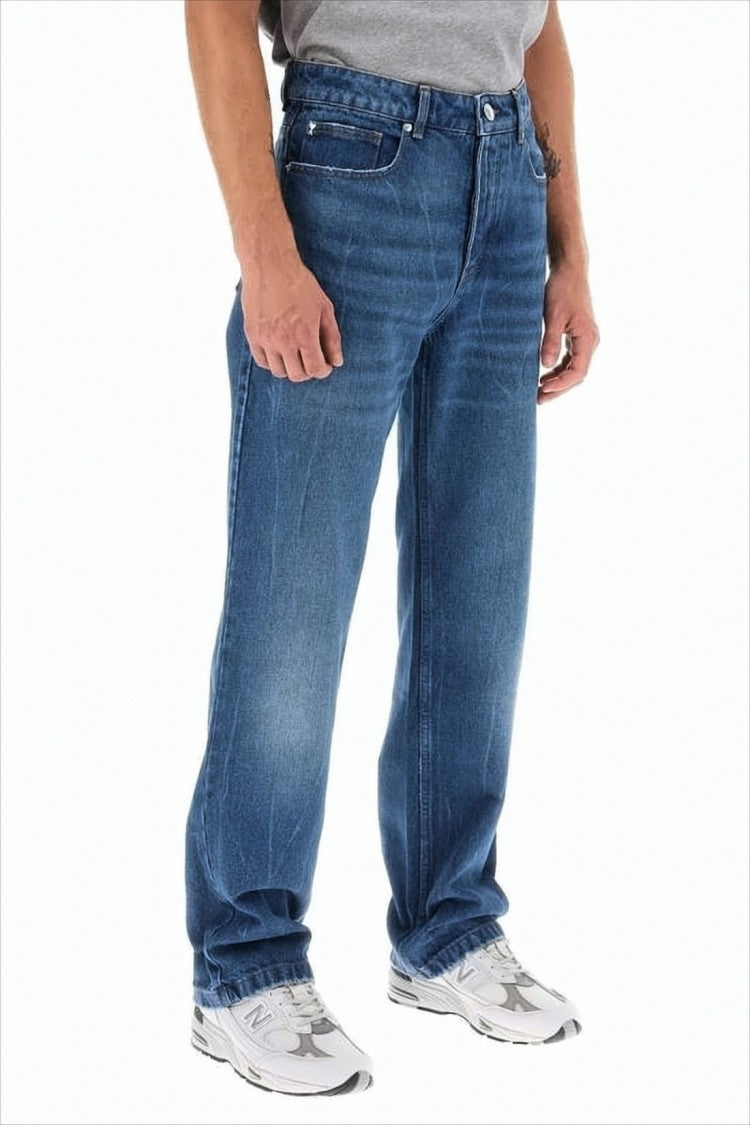 Ami Straight-Leg Denim Pants With Subtle Fading