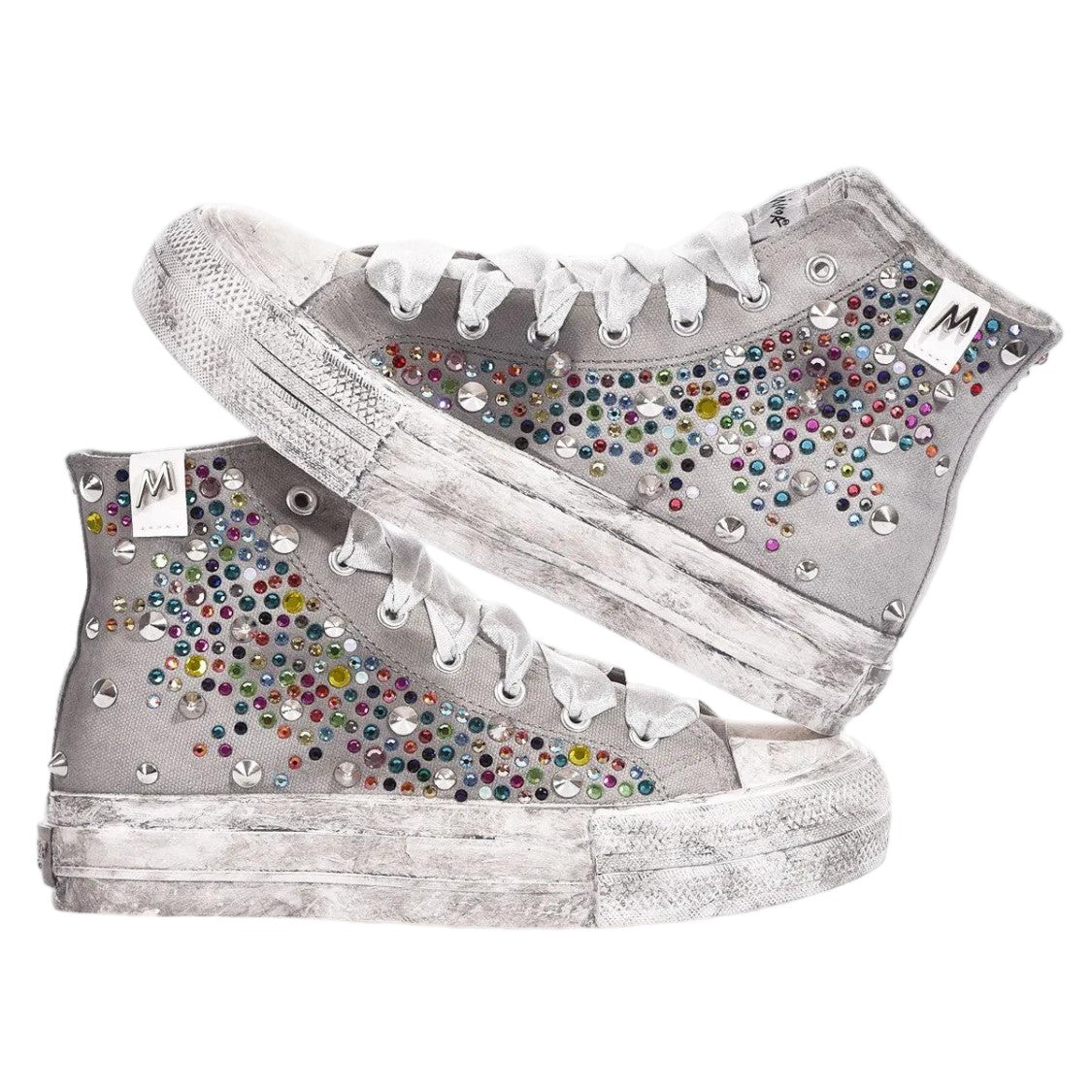 Mimanera Grey Handcrafted Swarovski Converse Platform Sneakers