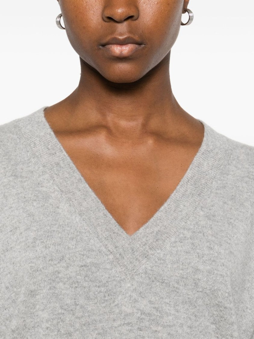 Tabaroni Cashmere Relaxed Fit Grey Cashmere Sweater With V-Neckline And Ribbed Cuffs