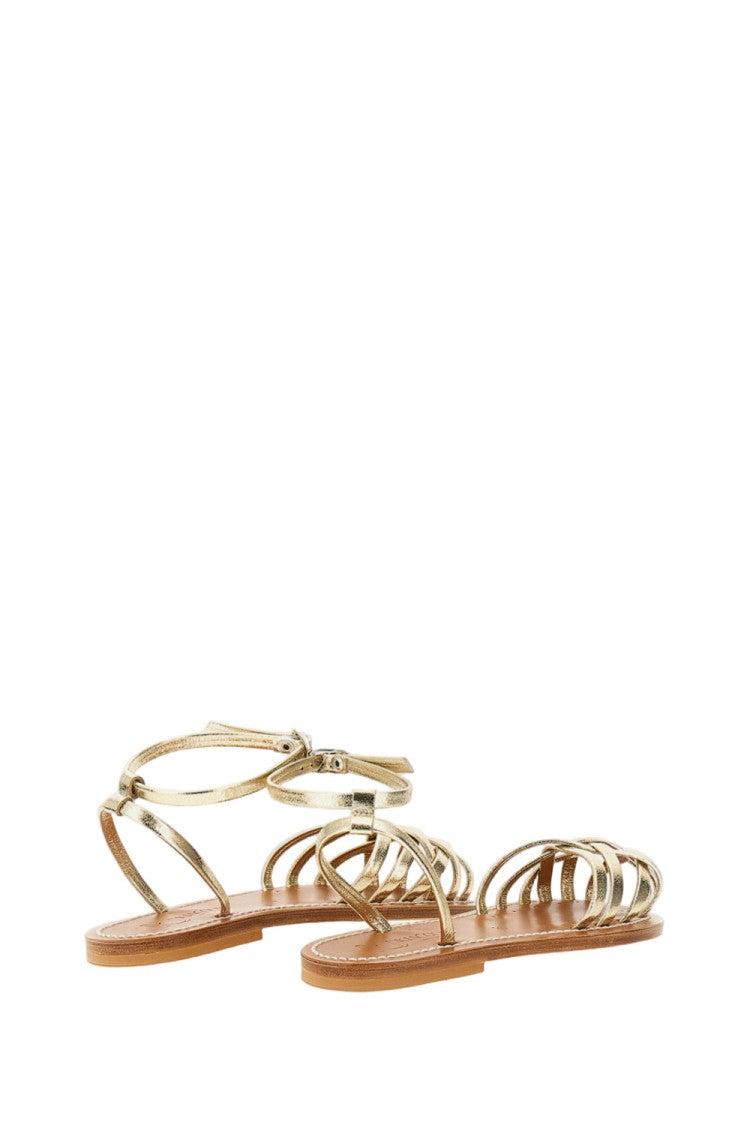 K Jacques St Tropez Gold Danaens Leather Cage Sandals