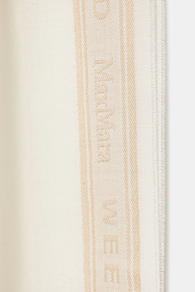 Max Mara Long Creamy Scarf With Subtle Beige Borders