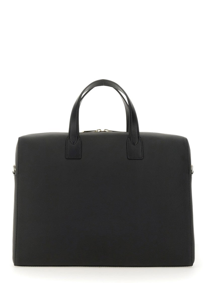 Paul Smith Rectangular Leather Briefcase With Multicolored Stripe Detail