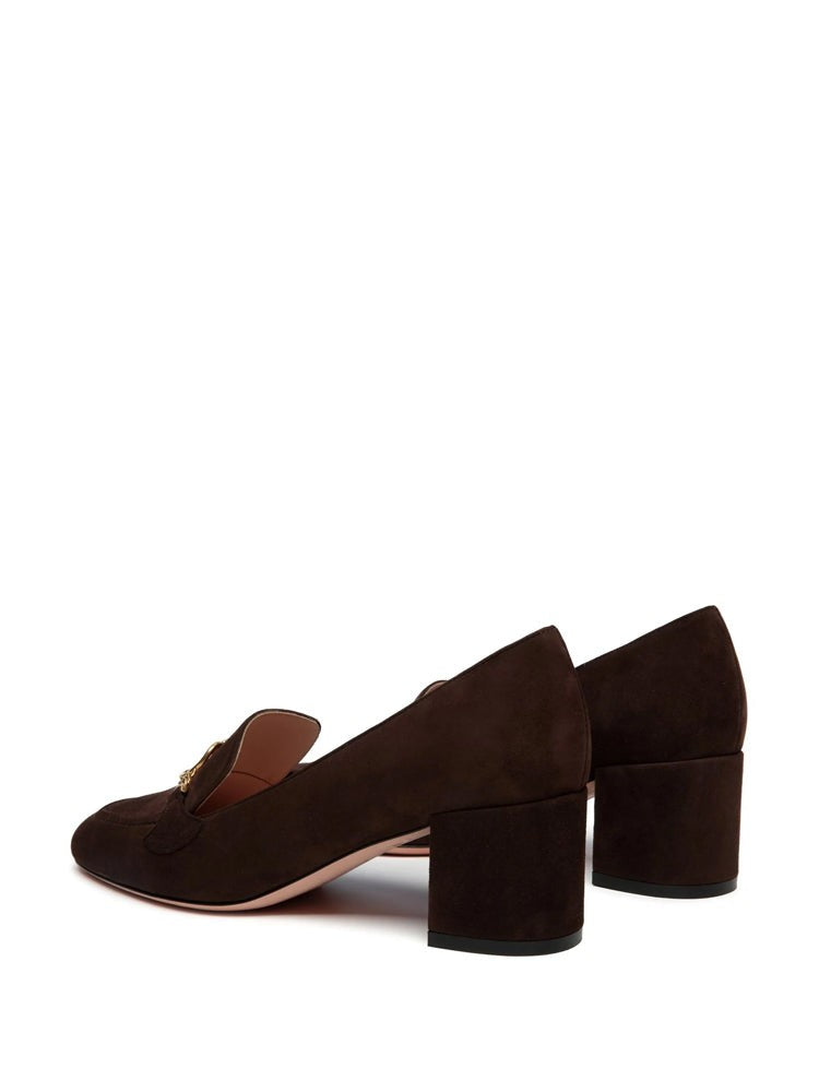 Bally Brown Gold-Tone Embellishment Suede Pumps
