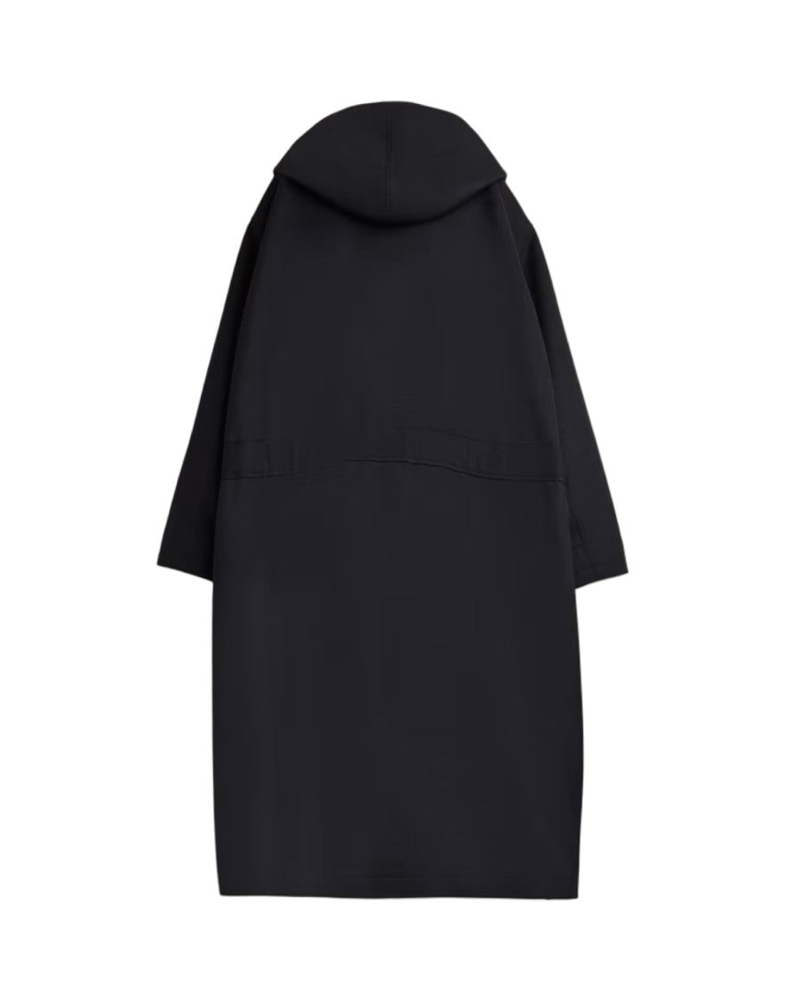 Y-3 Long Double-Breasted Black Melton Wool Coat With Hood