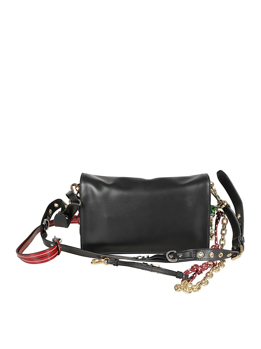Prada Foldover-Top Leather Bag With Detachable Charms