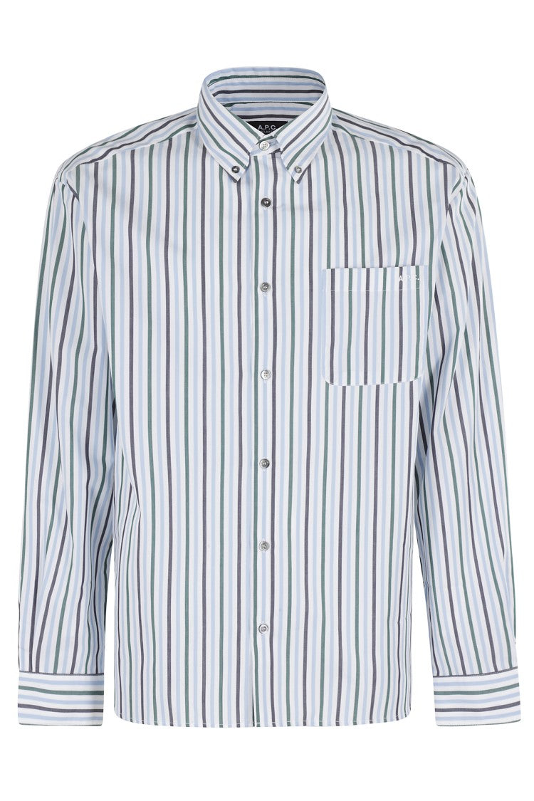 A.P.C. Striped Button-Down Shirt With Embroidered Logo