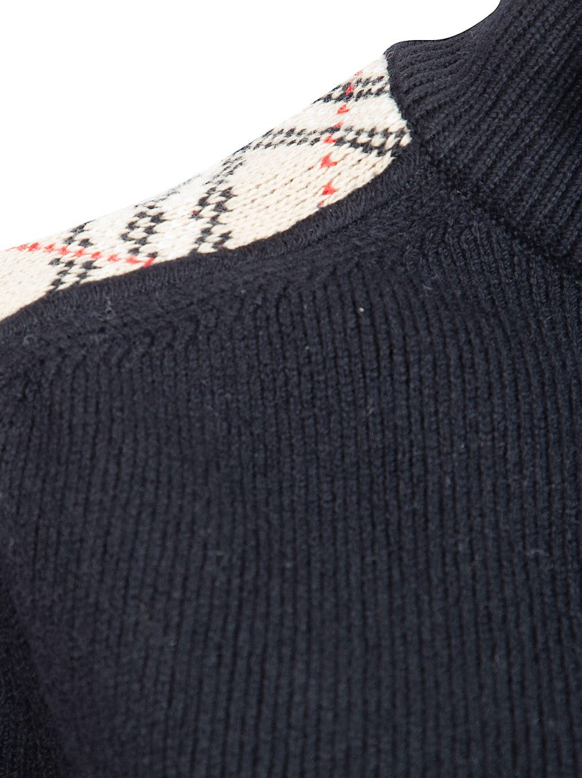 Burberry Cashmere-Wool Blend Cardigan With Plaid Patches And Full-Zip Closure