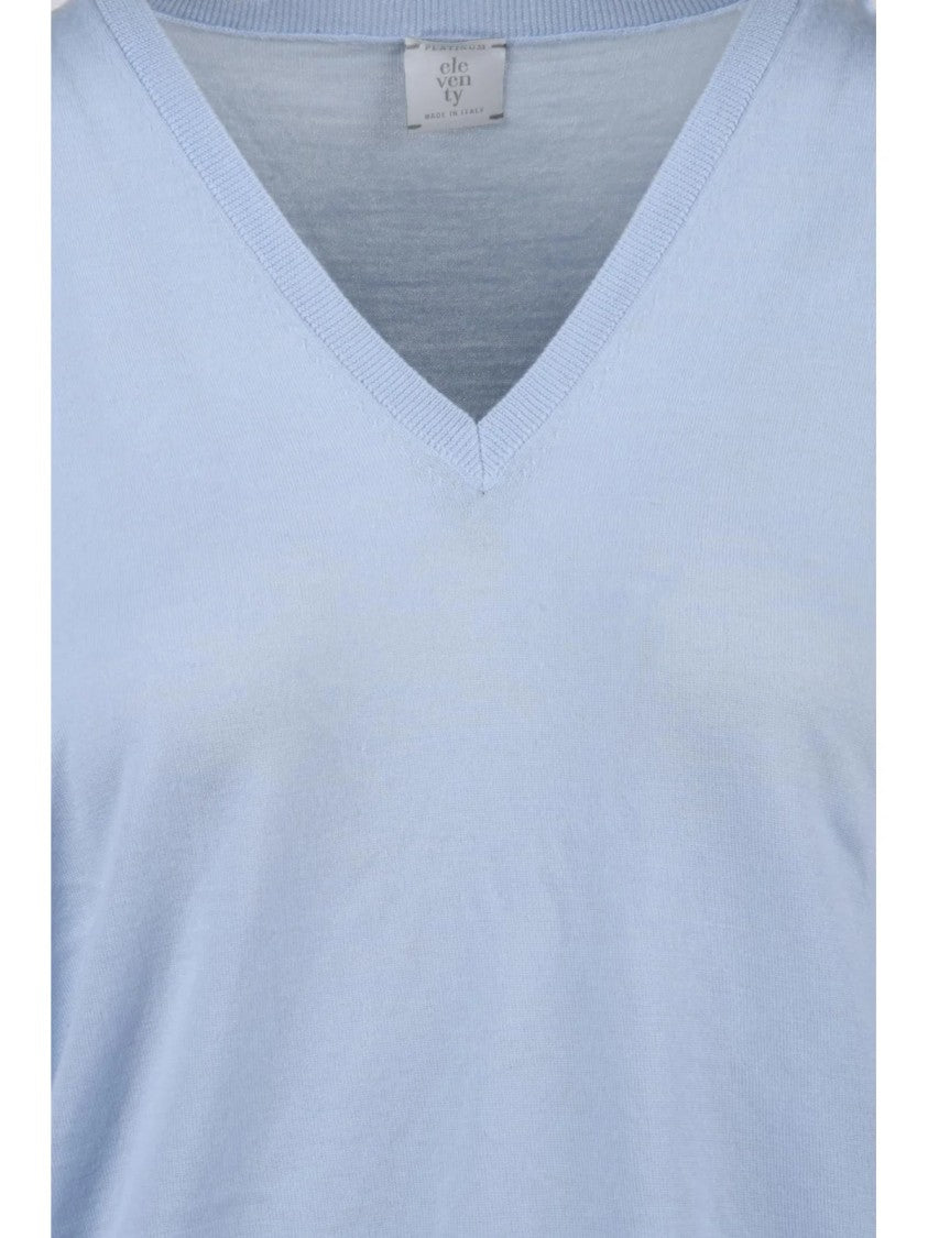 Eleventy Sky Blue Women Wool V-Neck Pullover