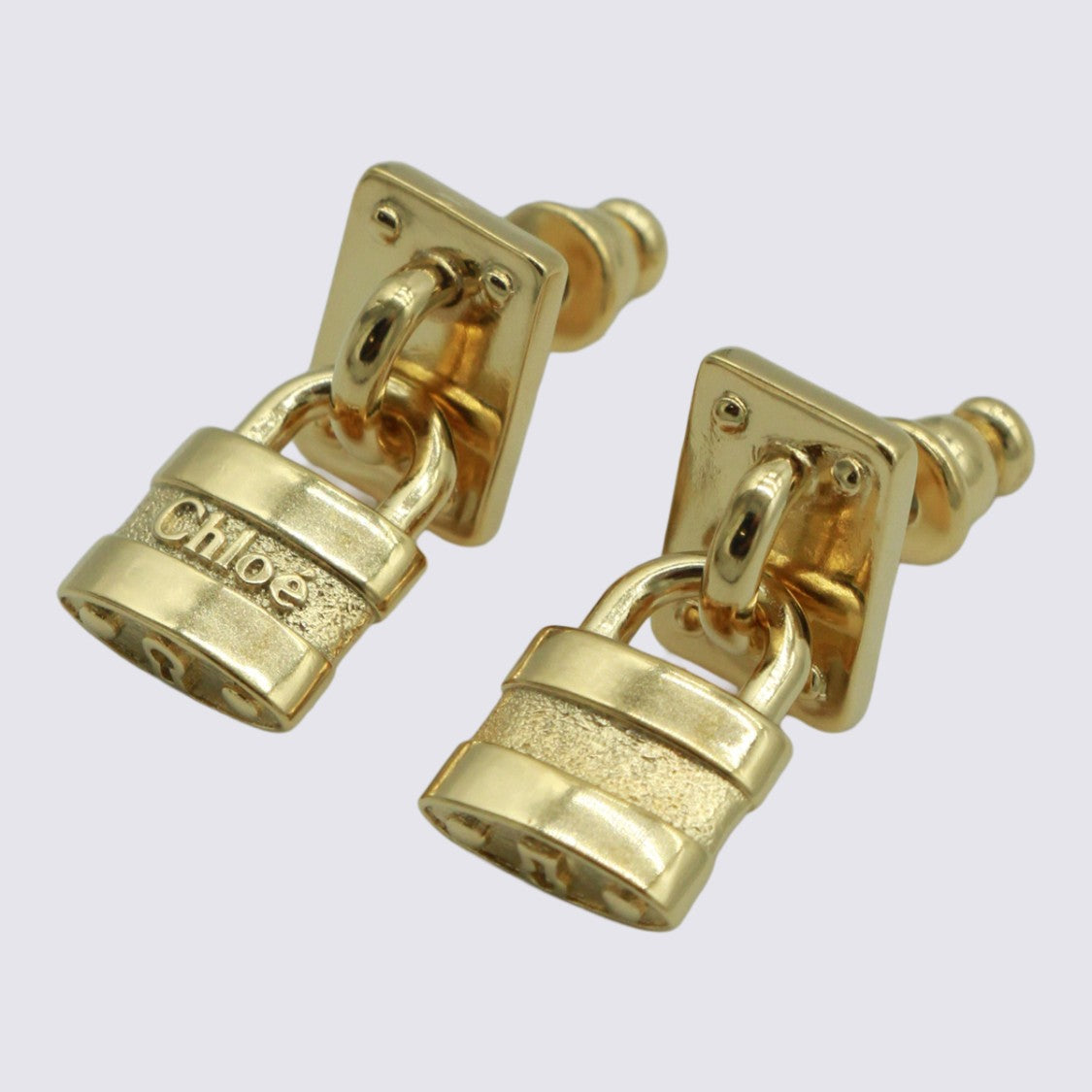 Chloé Gold-Tone Padlock Cufflinks With Textured Band And Engraved Logo