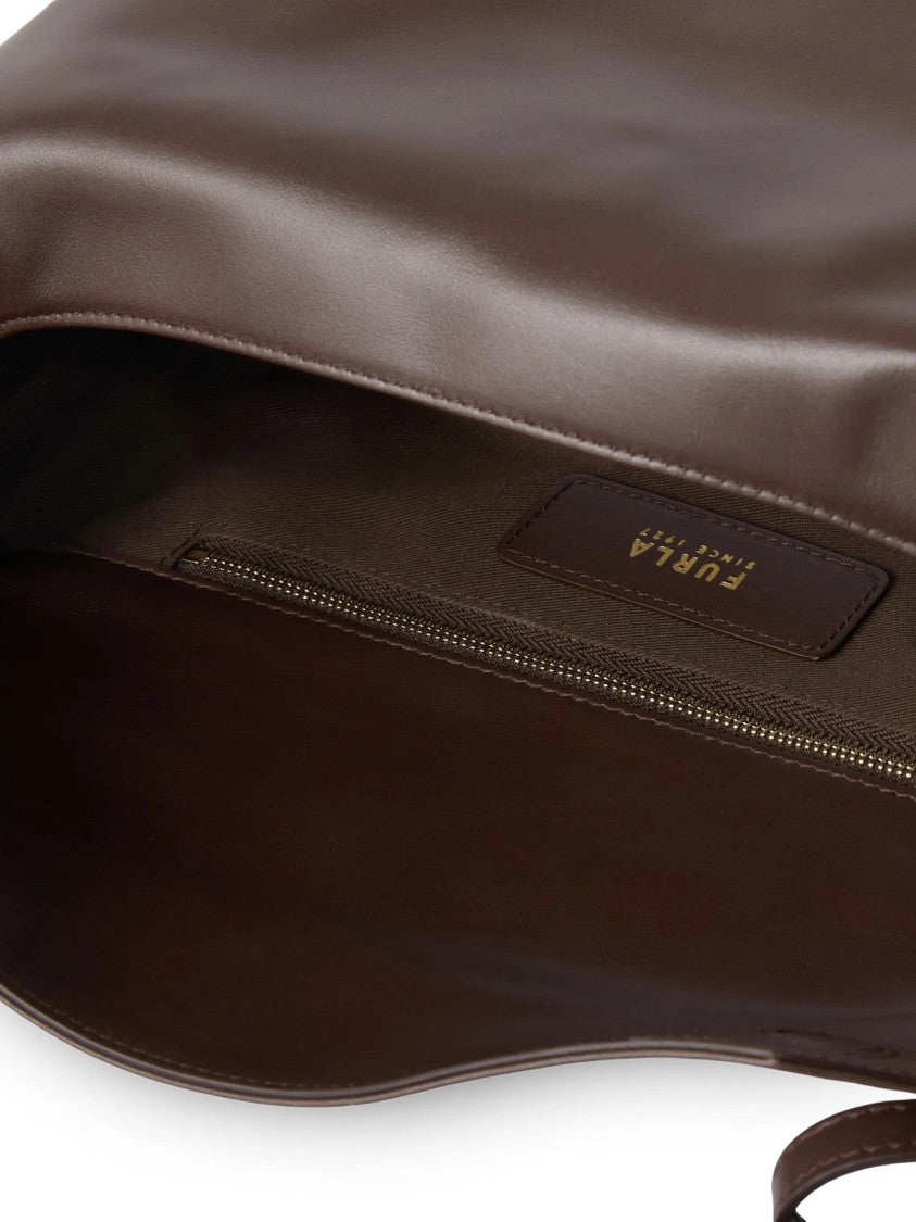 Furla Rectangular Brown Shoulder Bag With Polished Surface