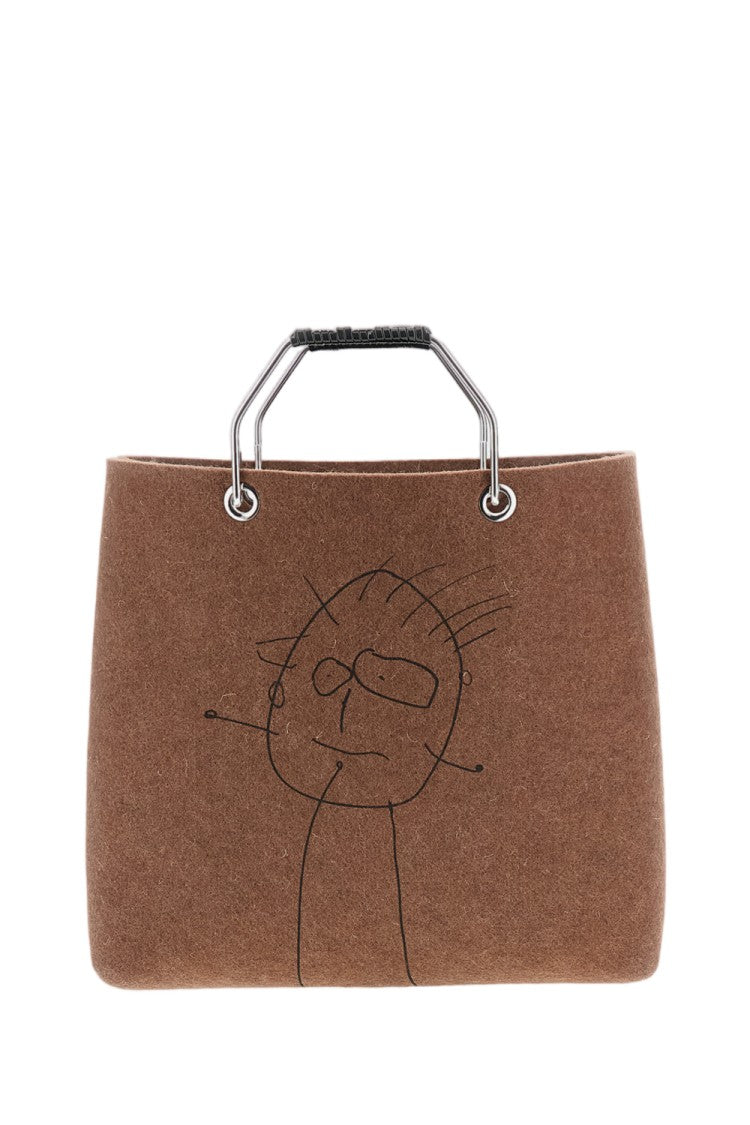 Plan C Brown Pili And Bianca Wool Shopper Tote Bag