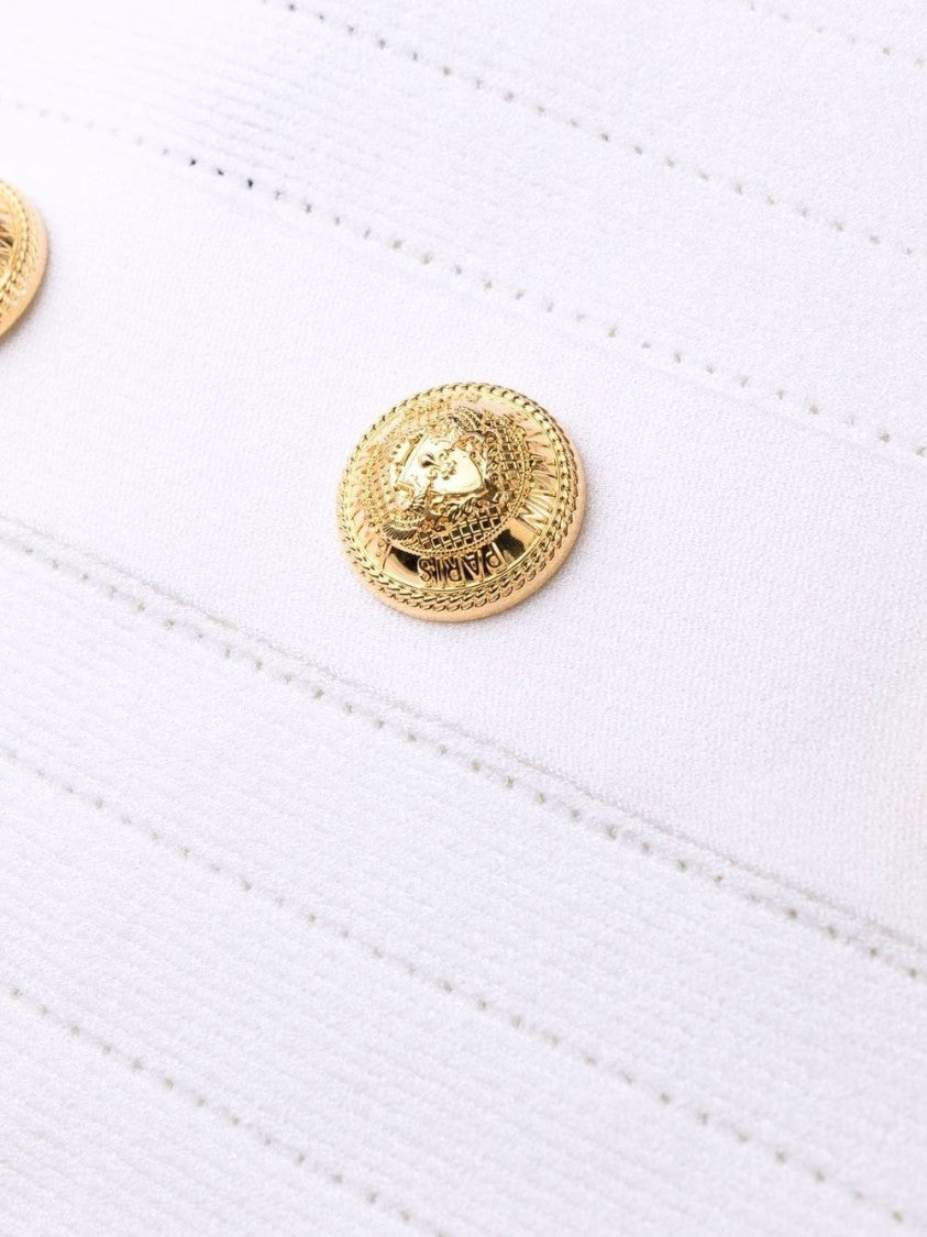 Balmain Mini Halterneck Knit Dress With Gold Button Detail