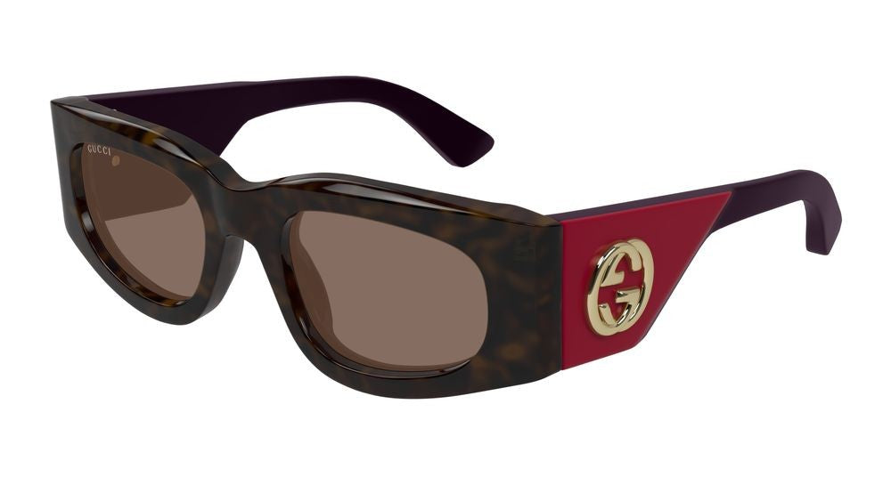 Gucci Havana Gold-Tone Logo Bold Oversized Sunglasses