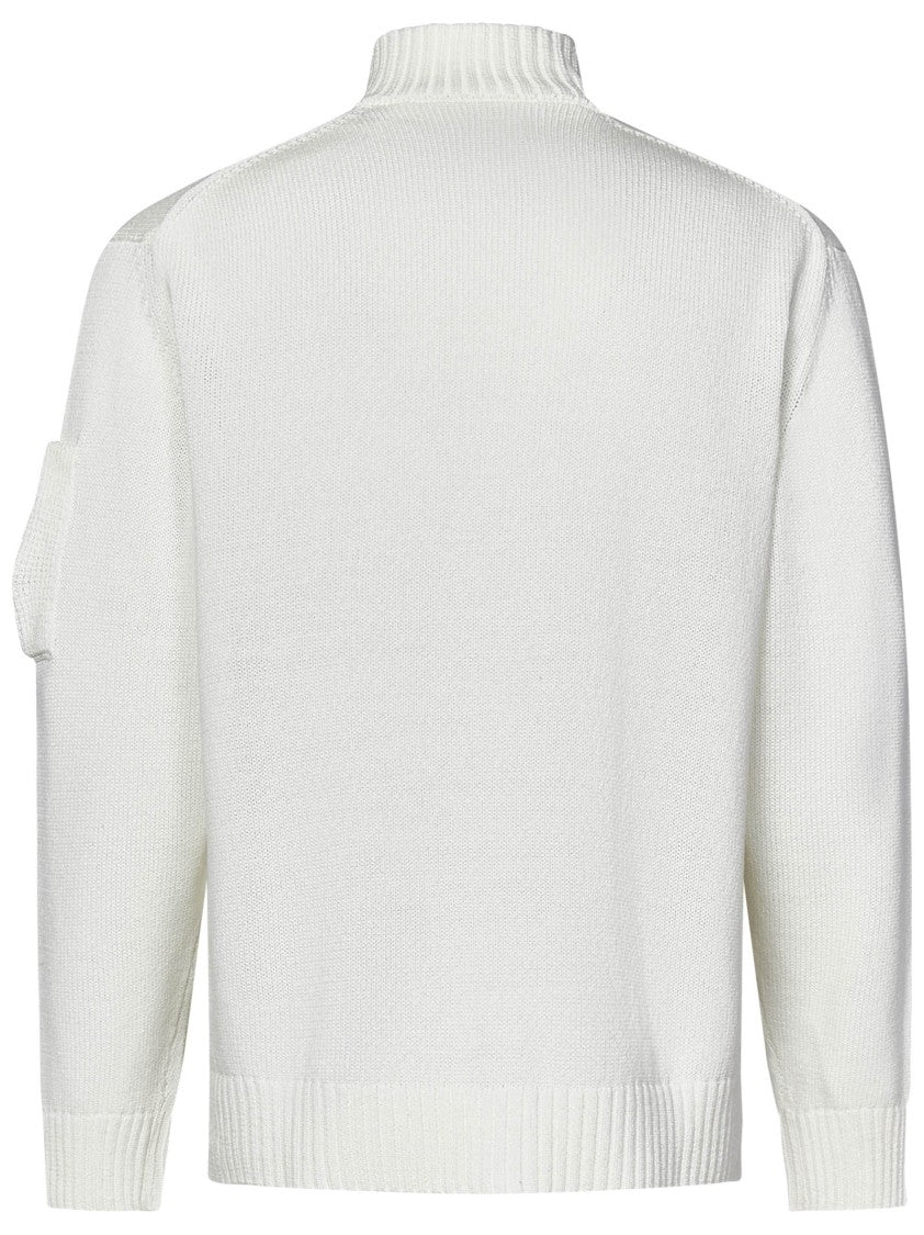 C.P. Company Textured Knit White Mercerized Cotton Cardigan