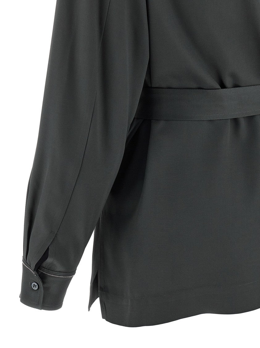 Peserico Fluid Viscose Twill Shirt With Jewel-Detail Cuffs