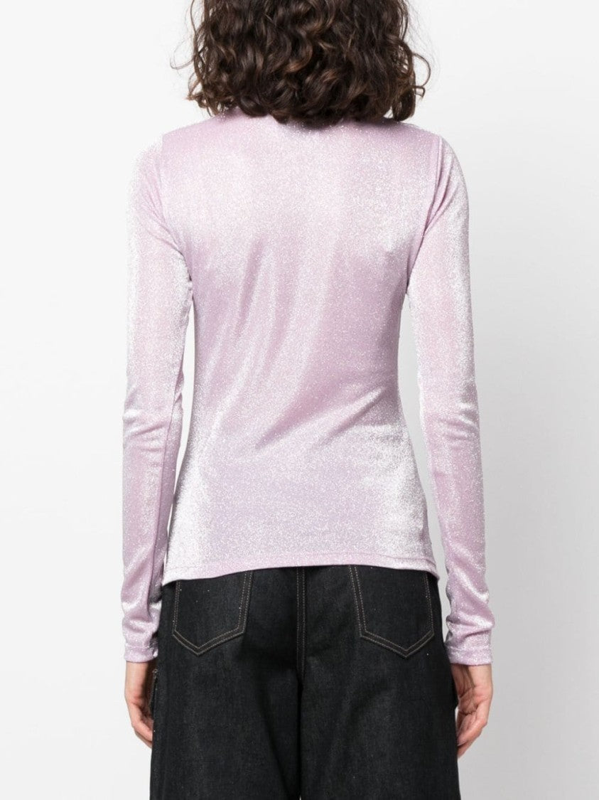 Msgm Glittery Gathered High-Neck T-Shirt