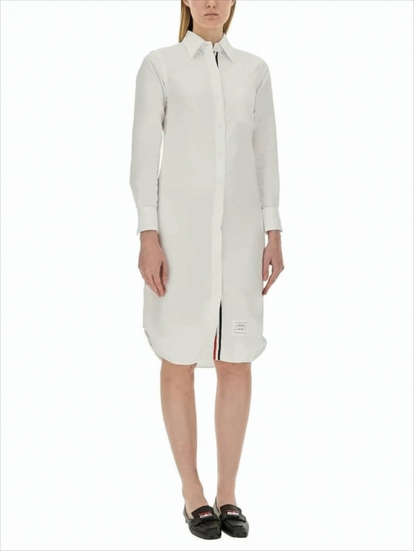Thom Browne Shirt Silhouette Midi Dress With Curved Hem And Logo Detail