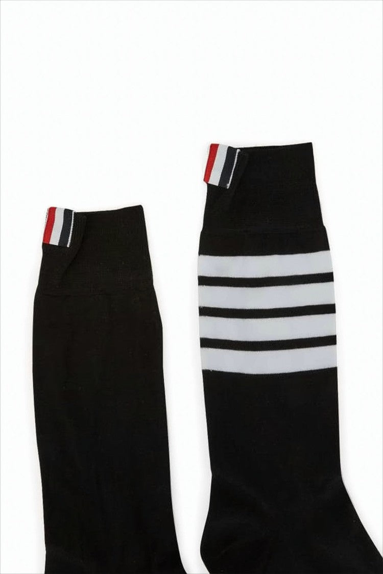 Thom Browne Ribbed Black Cotton Socks With Striped Detail