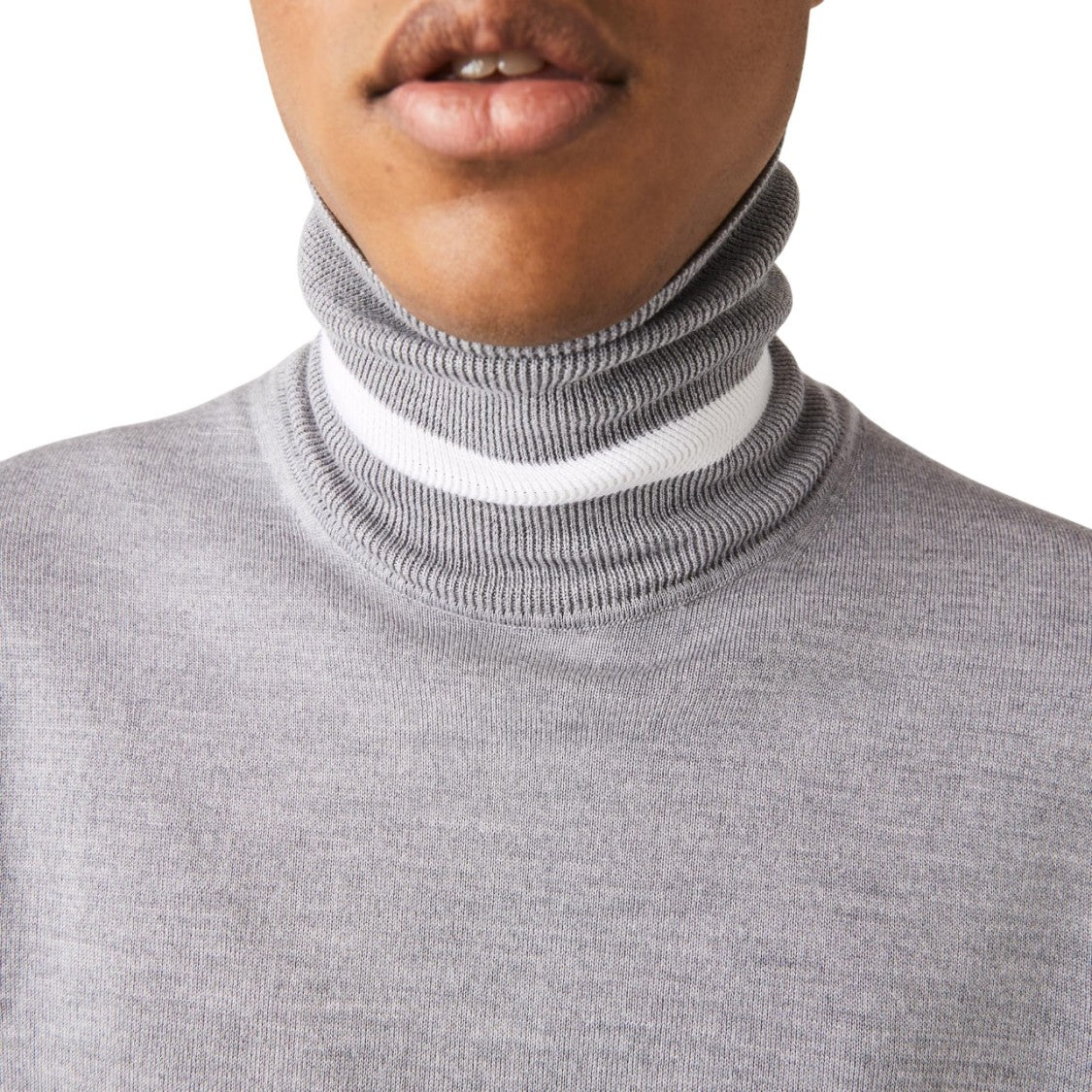 Lacoste Fine-Knit Grey Sweater With Turtleneck