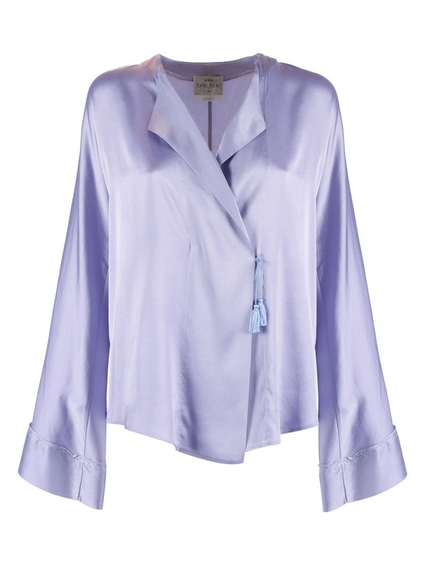 Forte Forte Shiny Stretch Silk Satin Wrap Blouse