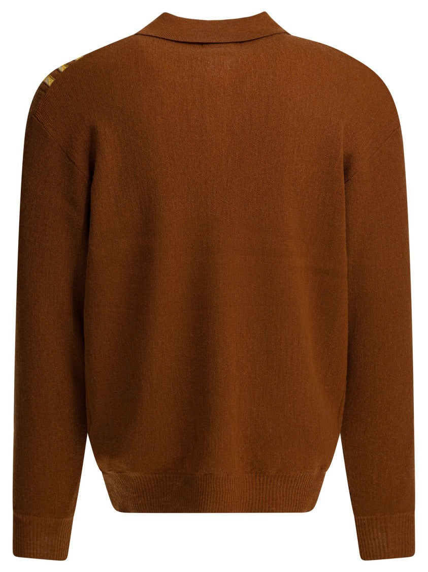 Beams Plus Textured Knitwear With Polo Collar And Ribbed Details
