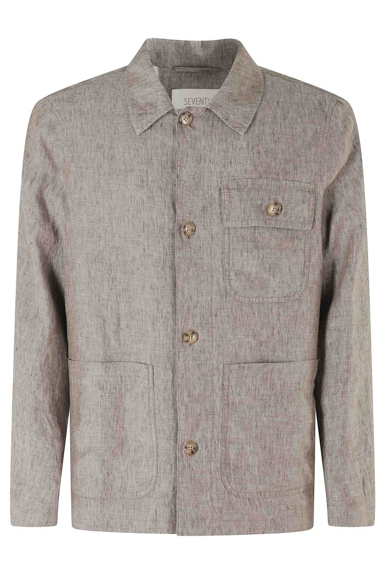 Seventy Earth Flap Pocket Button Placket Linen Casual Shirt