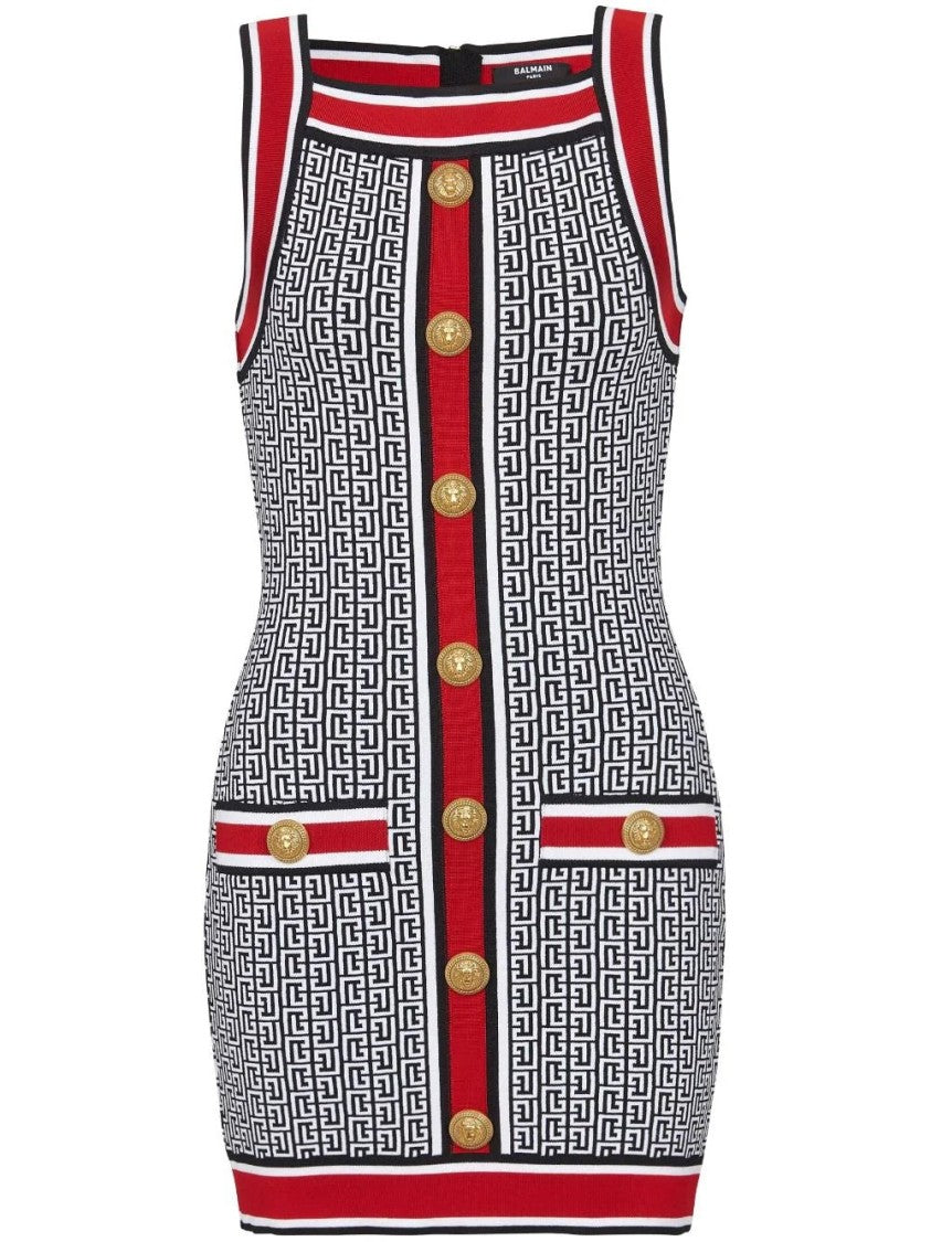 Balmain Buttoned Monogram Short Dress