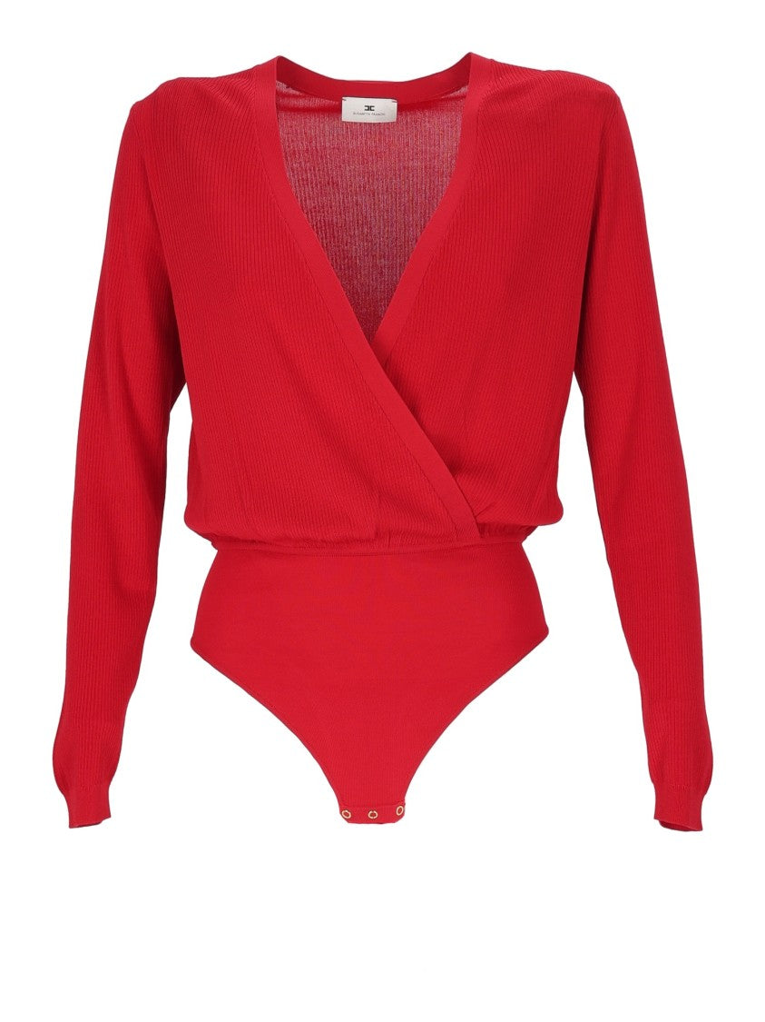 Elisabetta Franchi Fitted Bodysuit With Deep V-Neckline And Wrap Front