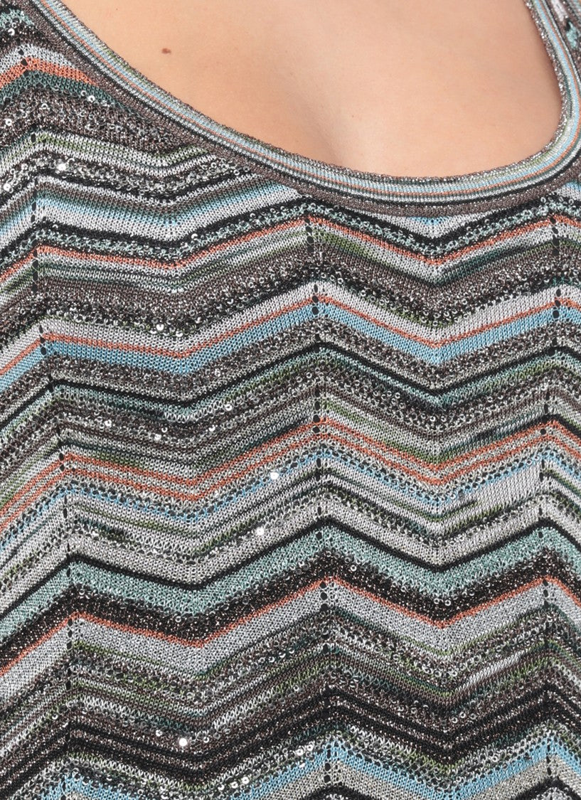 Missoni Multicolor Chevron Mini Dress With Lurex And Sequins