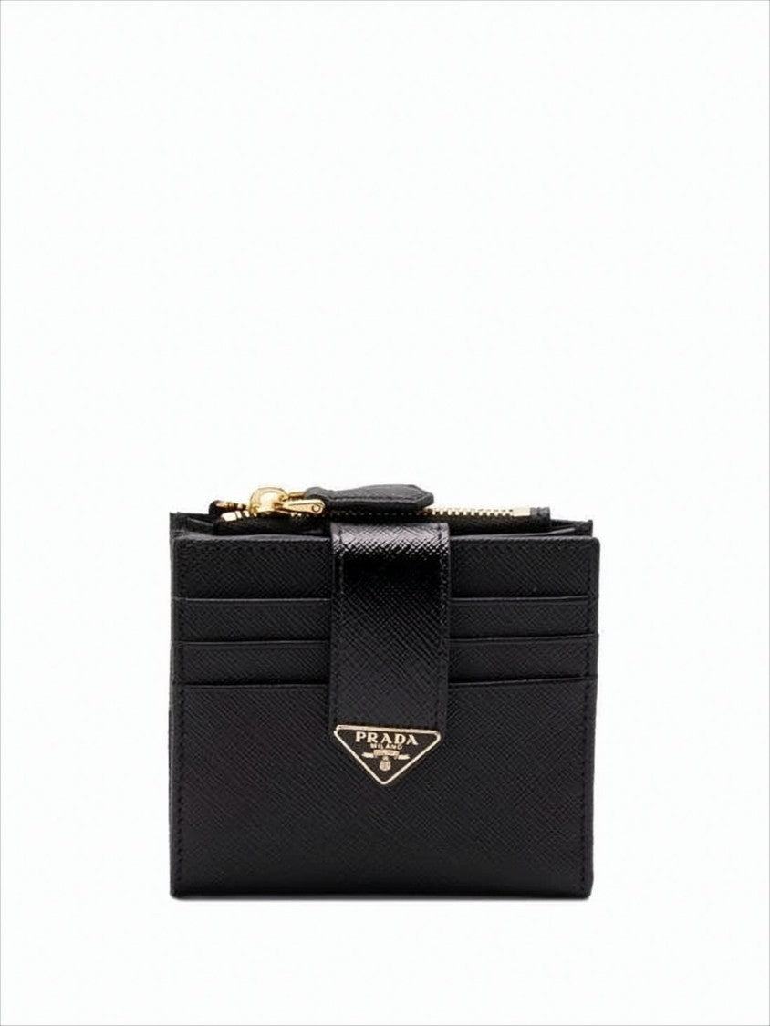 Prada Textured Leather Bifold Wallet With Triangular Logo