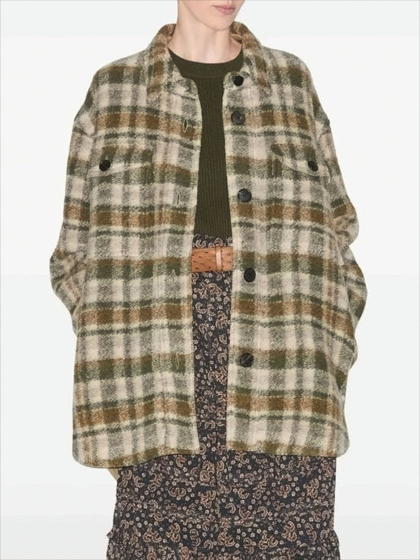 Isabel Marant Relaxed Boxy Plaid Coat With Classic Collar