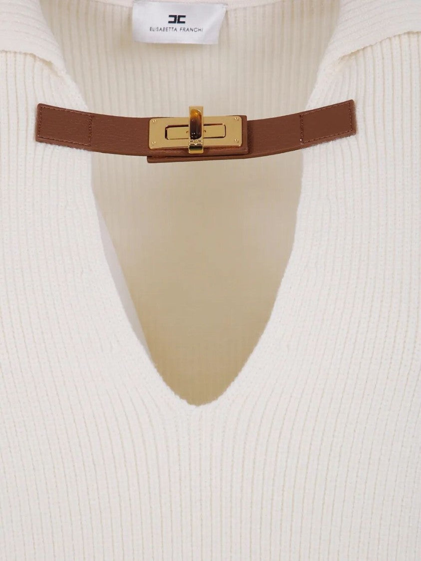 Elisabetta Franchi Ribbed V-Neck Sweater