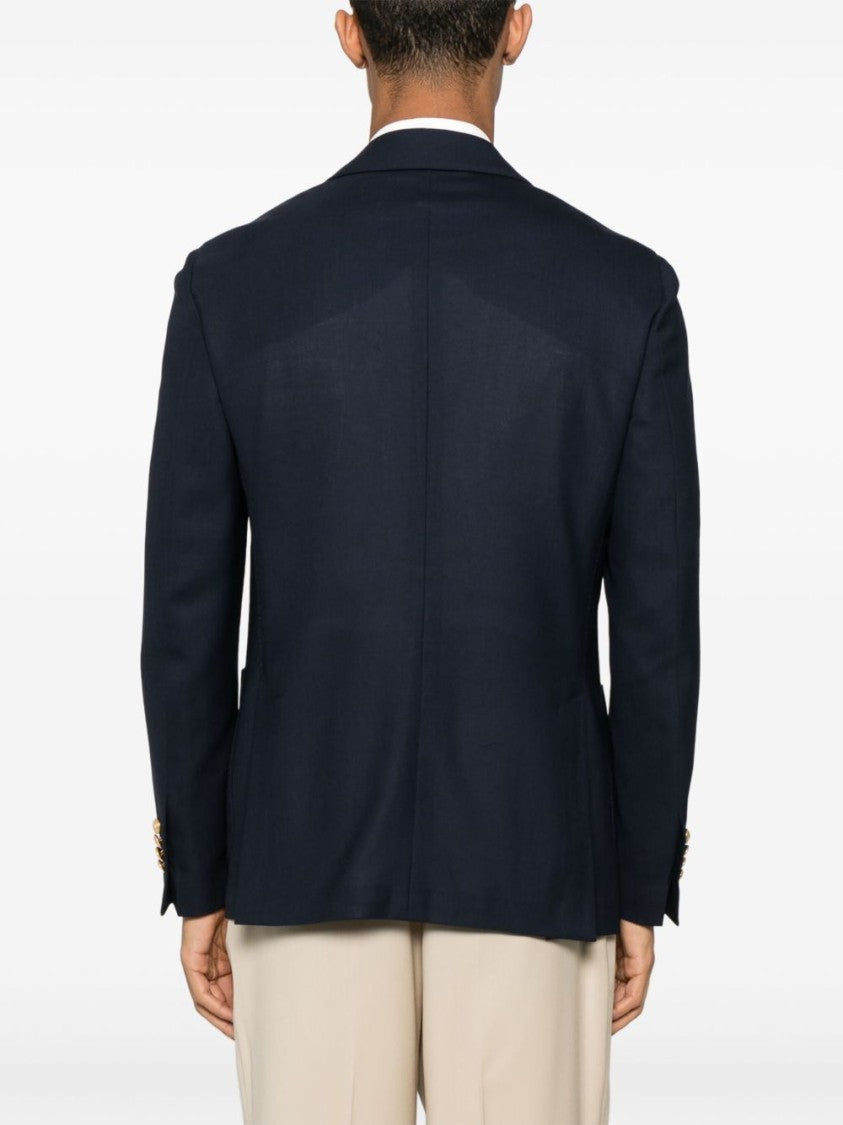 Lardini Navy Blue Jacket With Chic Detailing And English Vents