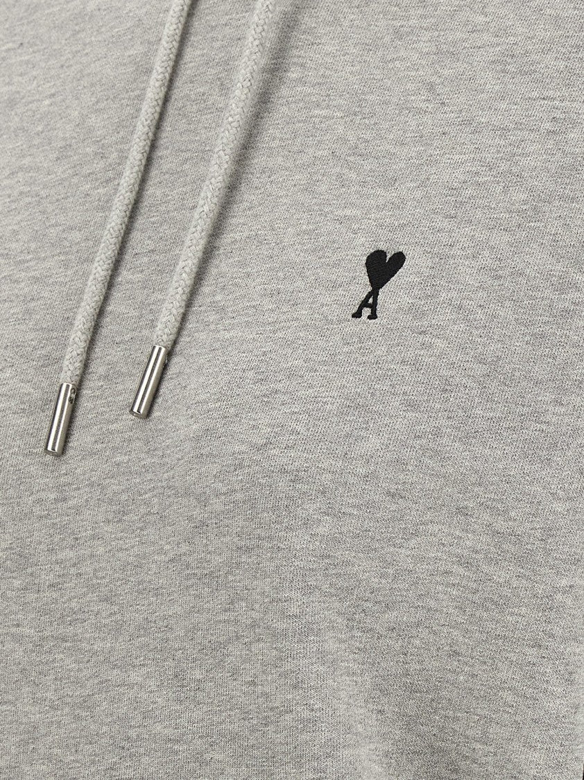 Ami Gauze Mélange Cotton Hoodie With Subtle Logo Embroidery