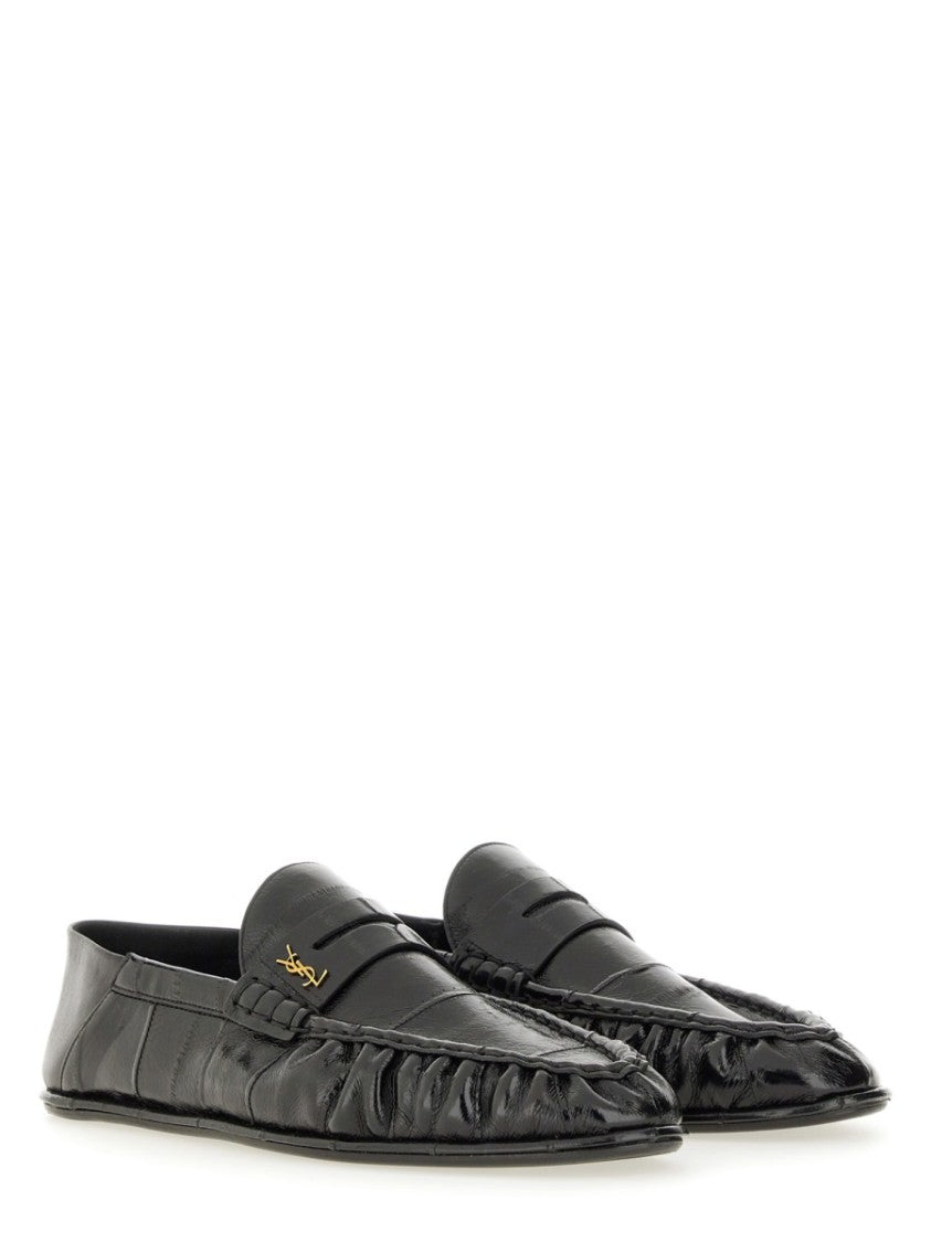Saint Laurent Moccasin-Style Black Leather Loafers With Gold Accents